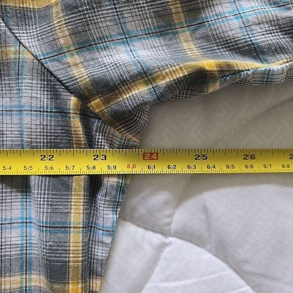 Wrangler Pearl Snap Western Shirt Mens L Blue White Yellow Plaid Short Sleeve - Picture 7 of 7